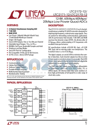 LTC2171CUKG-12TRPBF datasheet - 12-Bit, 65Msps/40Msps/25Msps Low Power Quad ADCs