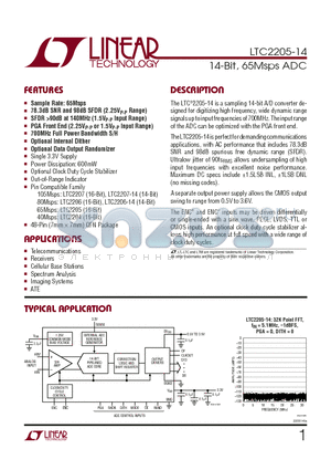 LTC2205-14 datasheet - 14-Bit, 65Msps ADC