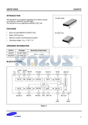 KA2297 datasheet - AM/FM TUNER