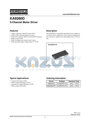 KA9260CD datasheet - 5-CHANNEL MOTOR DRIVER