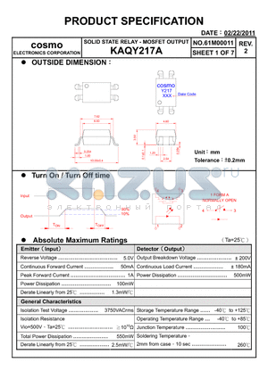 KAQY217A datasheet - PRODUCT SPECIFICATION
