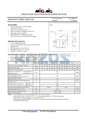 KBJ4005G datasheet - SINGLE PHASE GLASS PASSIVATED BRIDGE RECTIFIER