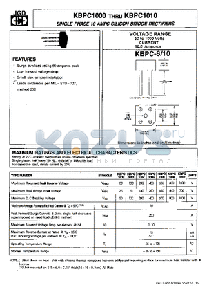 KBPC1001 datasheet - SINGLE PHASE 10 AMPS. SILICON BRIDGE RECTIFIERS