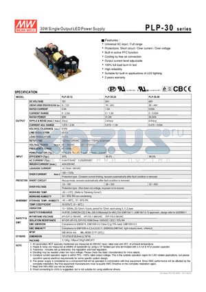 PLP-30-48 datasheet - 30W Single Output LED Power Supply