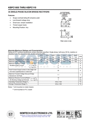 KBPC1005 datasheet - 3A SINGLE-PHASE SILICON BRIDGE RECTIFIERS