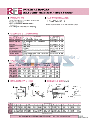 NRHA50W datasheet - POWER RESISTORS RHA Series: Aluminum Housed Resistor