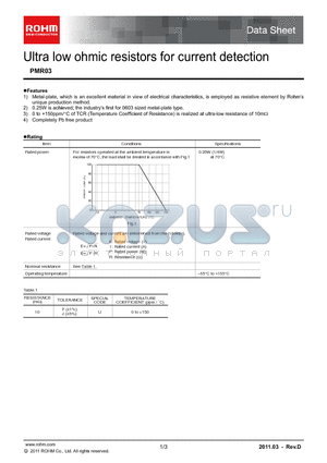 PMR03EZPJU10L0 datasheet - Ultra low ohmic resistors for current detection