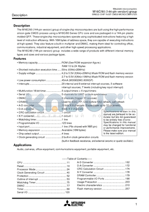 M30802MC datasheet - SINGLE-CHIP 16-BIT CMOS MICROCOMPUTER