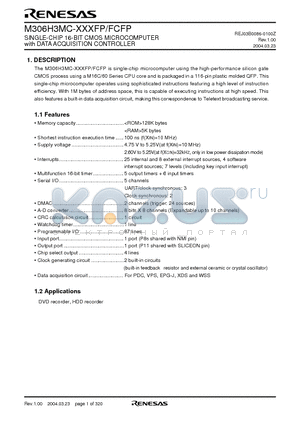 M306H3FCFP datasheet - SINGLE-CHIP 16-BIT CMOS MICROCOMPUTER with DATA ACQUISITION CONTROLLER
