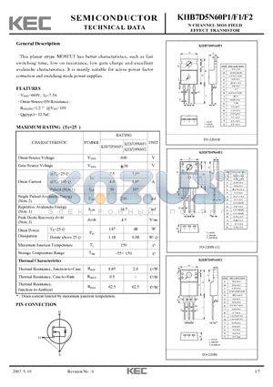 KHB7D5N60P1_07 datasheet - N CHANNEL MOS FIELD EFFECT TRANSISTOR