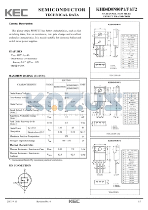 KHB4D0N80P1 datasheet - N CHANNEL MOS FIELD EFFECT TRANSISTOR