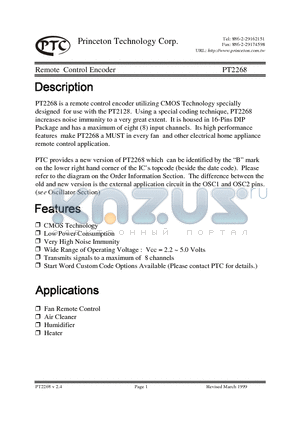 PT2268-1-P datasheet - Remote Control Encoder