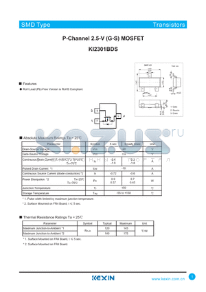 KI2301BDS datasheet - P-Channel 2.5-V (G-S) MOSFET