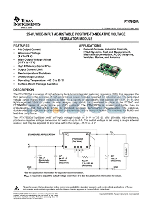 PTN78020A datasheet - 25-W, WIDE-INPUT ADJUSTABLE POSITIVE-TO-NEGATIVE VOLTAGE REGULATOR MODULE