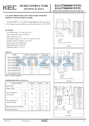 KIA1578Q018F/FP/PI datasheet - BIPOLAR LINEAR INTEGRATED CIRCUIT