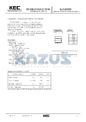 KIA2026F datasheet - BIPOLAR LINEAR INTEGRATED CIRCUIT (UNBALNCEC TO BALANCES SIGNAL CONVERTER)