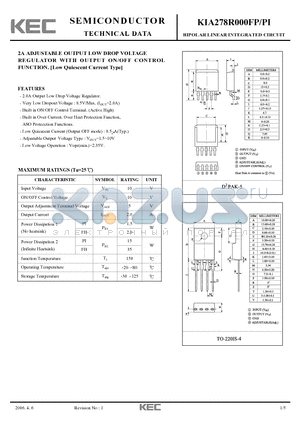 KIA278R000PI datasheet - BIPOLAR LINEAR INTEGRATED CIRCUIT