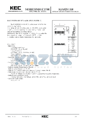 KIA8251 datasheet - BIPOLAR LINEAR INTEGRATED CIRCUIT (MAX POWER 30W BTL X 4CH AUDIO POWER IC)