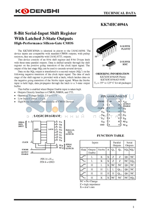 KK74HC4094AD datasheet - 8-Bit Serial-Input Shift Register With Latched 3-State Outputs High-Performance Silicon-Gate CMOS