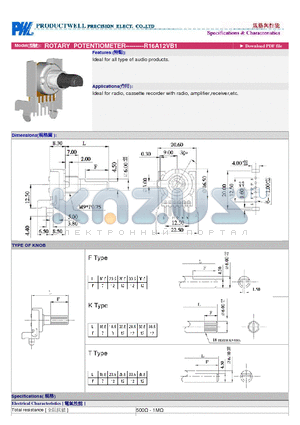 R16A12VB1 datasheet - ROTARY POTENTIOMETER