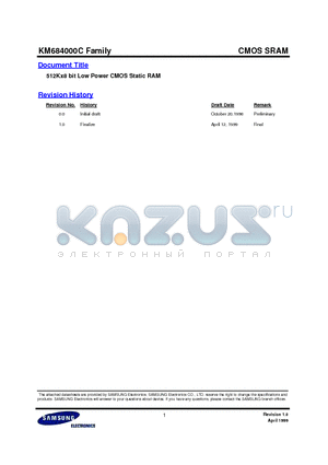 KM684000CLGI-5 datasheet - 512Kx8 bit Low Power CMOS Static RAM