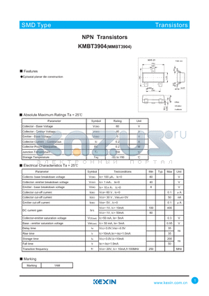 KMBT3904 datasheet - NPN Transistors