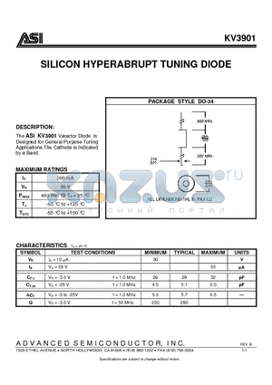 KV3901 datasheet - SILICON HYPERABRUPT TUNING DIODE