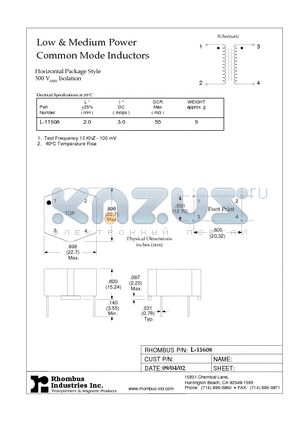 L-11608 datasheet - Low & Medium Power Common Mode Inductors