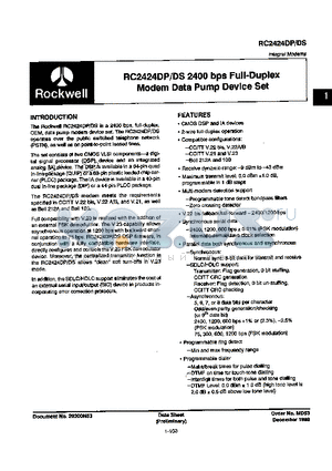 RC2424DP datasheet - RC2424DP/DS 2400 BPS FULL-DUPLEX MODEM DATA PUMP DEVICE SET