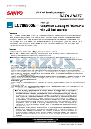 LC786800E datasheet - Compressed Audio signal Processor IC with USB host controller