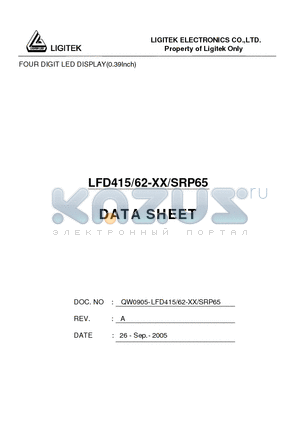 LFD415-62-XX-SRP65 datasheet - FOUR DIGIT LED DISPLAY(0.39Inch)