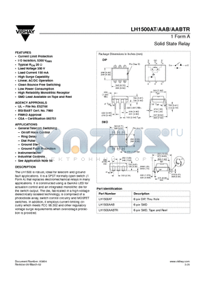 LH1500AAB datasheet - Solid State Relay
