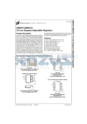 LM2941J/883 datasheet - 1A Low Dropout Adjustable Regulator