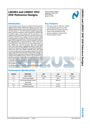 LM3464 datasheet - DHC 25W Reference Designs Dynamic Headroom Control (DHC)