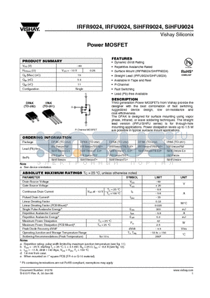 SIHFU9024 datasheet - Power MOSFET
