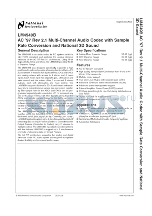 LM4549B datasheet - AC 97 Rev 2.1 Multi-Channel Audio Codec with Sample Rate Conversion and National 3D Sound