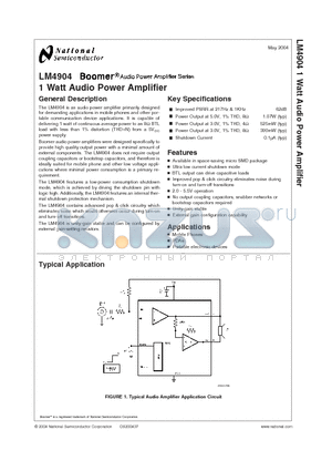 LM4904 datasheet - 1 Watt Audio Power Amplifier