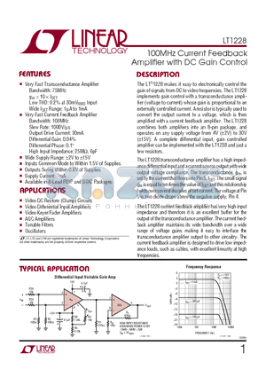 LT1228CN8 datasheet - 100MHz Current Feedback Amplifier with DC Gain Control