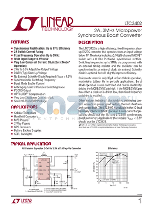 LTC3402 datasheet - 2A, 3MHz Micropower Synchronous Boost Converter