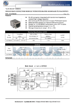 LU1T041H datasheet - SINGLE RJ45 CONNECTOR MODULE WITH INTEGRATED 10/100 BASE-TX MAGNETICS
