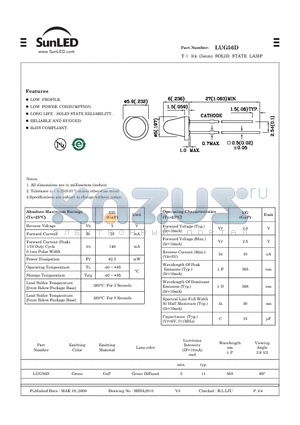 LUG56D datasheet - T-1 3/4 (5mm) SOLID STATE LAMP