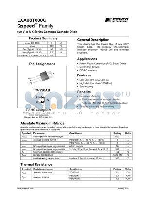 LXA08T600C datasheet - 600 V, 8 A X-Series Common-Cathode Diode