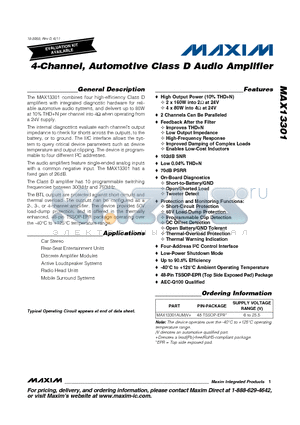 MAX13301AUM datasheet - 4-Channel, Automotive Class D Audio Amplifier Feedback After the Filter