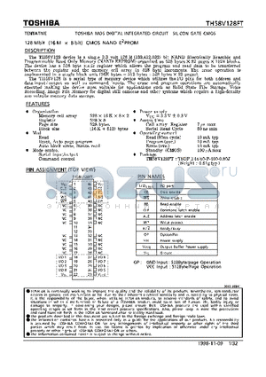 TH58V128FT datasheet - 128Mbit (16M x 8bit) CMOS NAND E2PROM