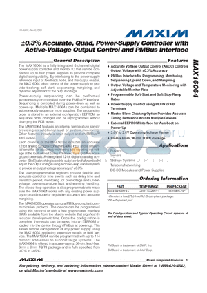 MAX16064ETX+ datasheet - a0.3% Accurate, Quad, Power-Supply Controller with Active-Voltage Output Control and PMBus Interface