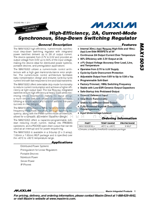MAX15053 datasheet - High-Efficiency, 2A, Current-Mode Synchronous, Step-Down Switching Regulator