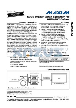 MAX3815A datasheet - TMDS Digital Video Equalizer for HDMI/DVI Cables