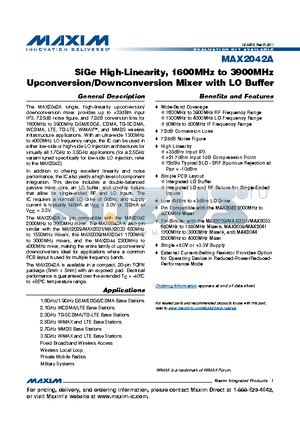 MAX2042AETT datasheet - SiGe High-Linearity, 1600MHz to 3900MHz Upconversion/Downconversion