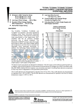 TLC2201MFKB datasheet - Advanced LinCMOSE LOW-NOISE PRECISION OPERATIONAL AMPLIFIERS