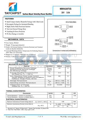 MBRA320T3G datasheet - Surface Mount Schottky Power Rectifier